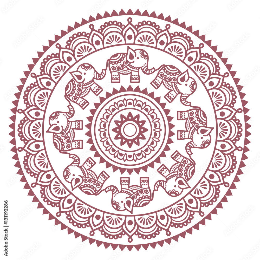 Round Mehndi, Indian Henna brown tattoo pattern Round Mehndi, Indian Henna brown tattoo pattern