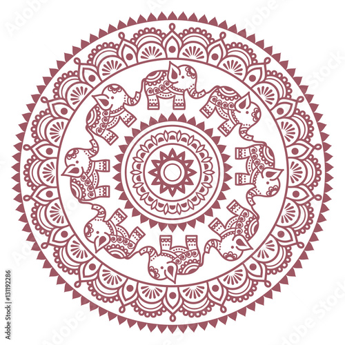 Round Mehndi, Indian Henna brown tattoo pattern