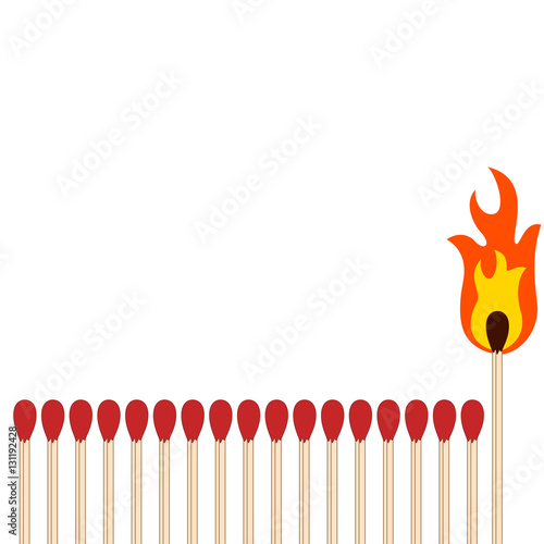 Matchsticks in a row with a unique one burning