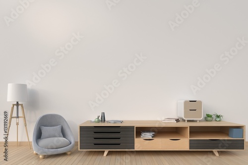 Cabinet with sofa and lamp on background dark color,3D rendering