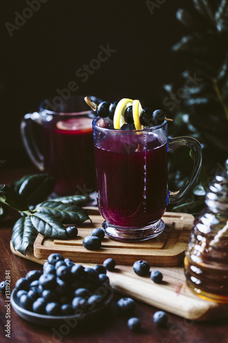 Blueberry hot toddy and fresh blueberries