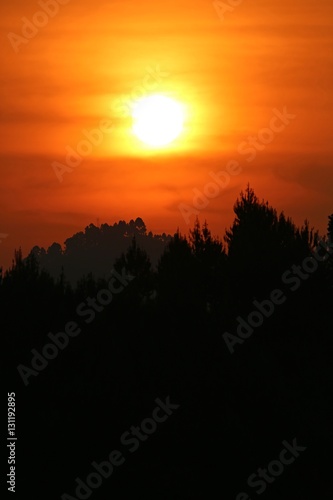 Amazing sunset in african congo, wild and nature in africa, beautiful landscape view, green jungle and mountains
