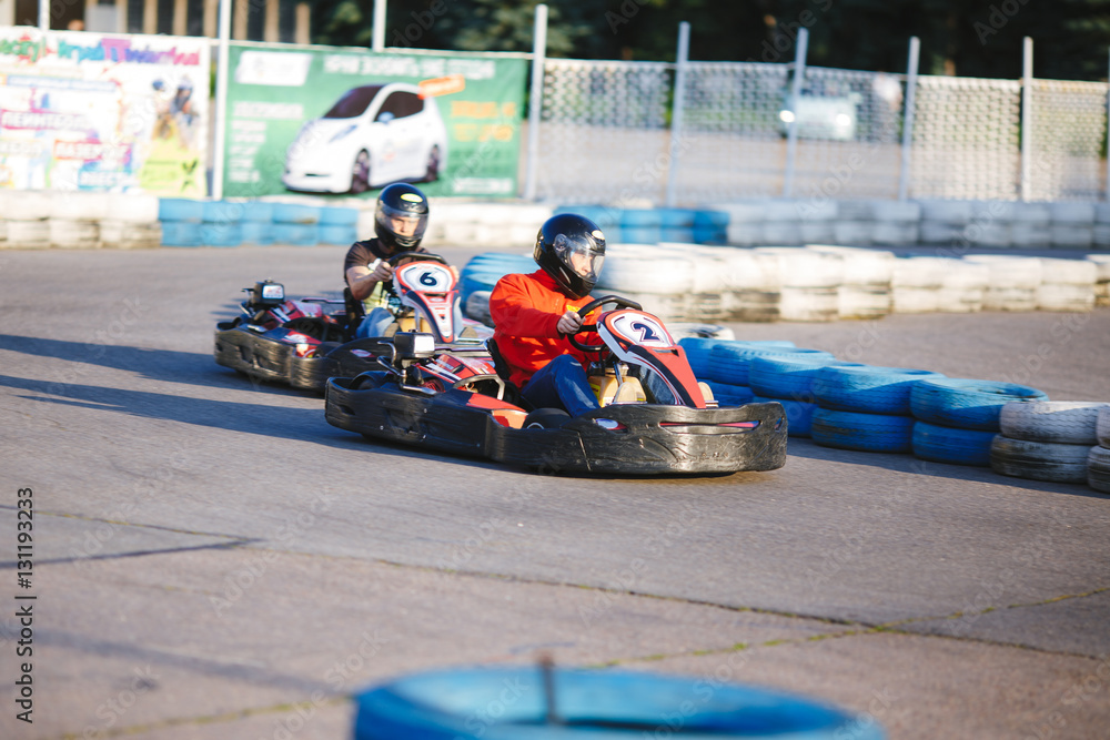 Young Man Is Driving Go-Kart