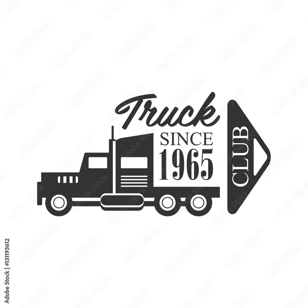 Heavy Trucks Company Club Logo Black And White Design Template With Calligraphic Text Heavy Trucks Company Club Logo Black And White Design Template With Calligraphic Text