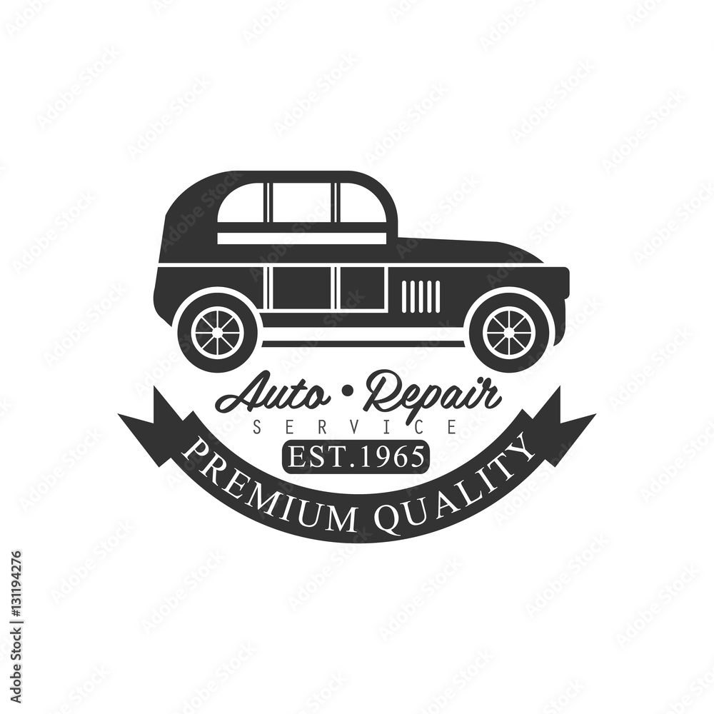 Fototapeta premium Premium Quality Car Repair Workshop Black And White Label Design Template