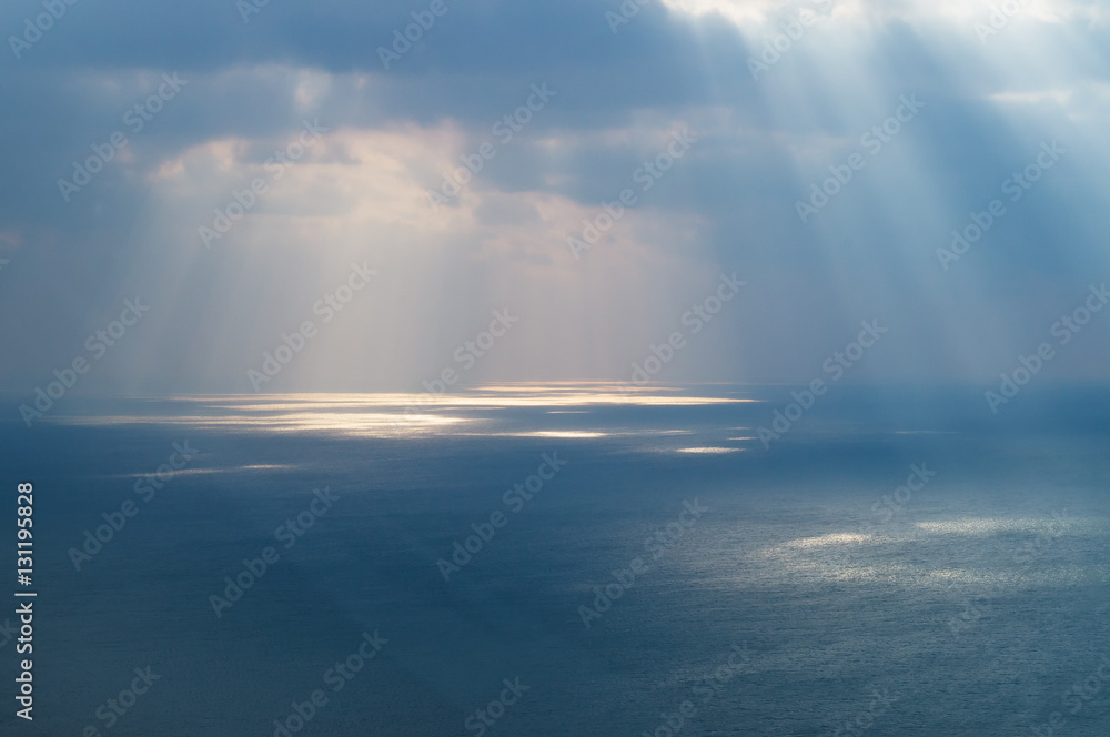 Sunlight on the ocean aerial