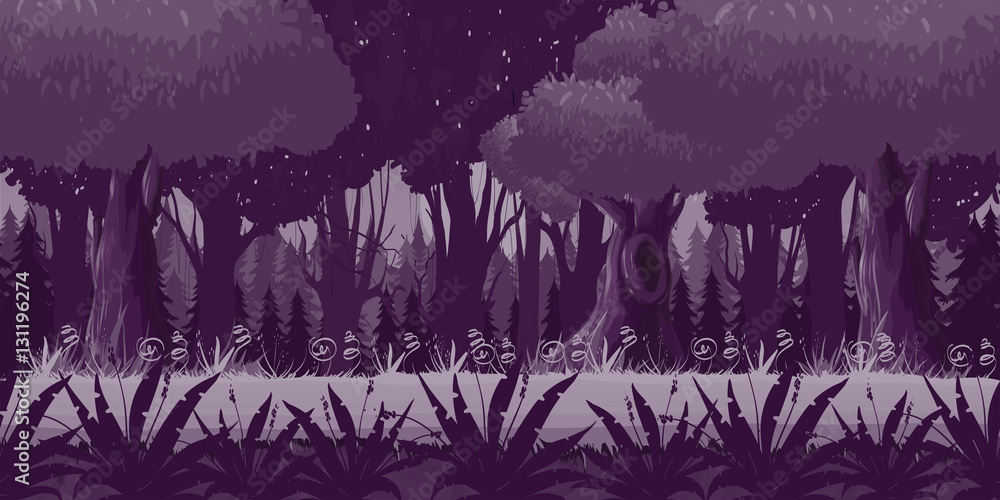 Game Seamless Horizontal Forest Background for side scrolling 2D games, action, adventure