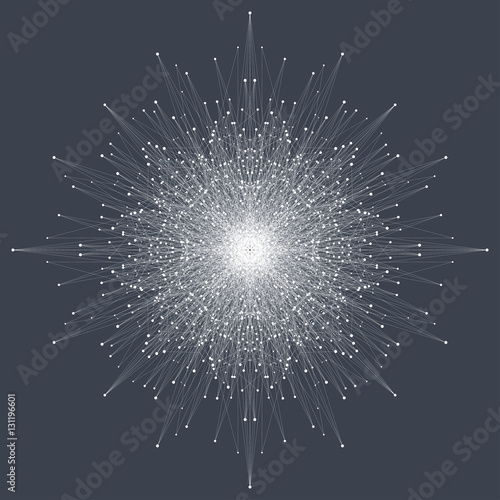 Fractal element with compounds lines and dots. Big data complex. Graphic abstract background communication. Minimal array. Digital data visualization. Lines plexus. Vector illustration.