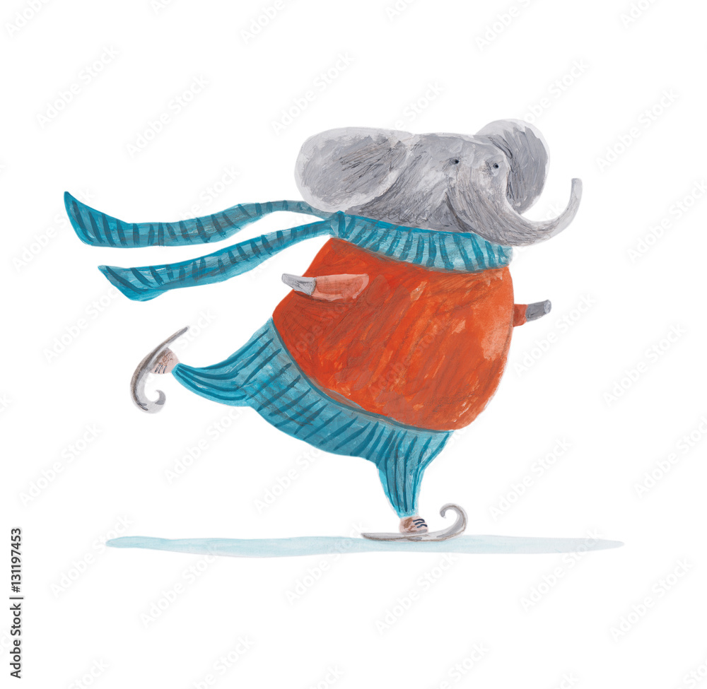 Fototapeta premium Elephant skating. Hand drawing illustration