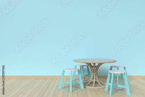 Dining room with wood table and Chair modern 3D Rendering
