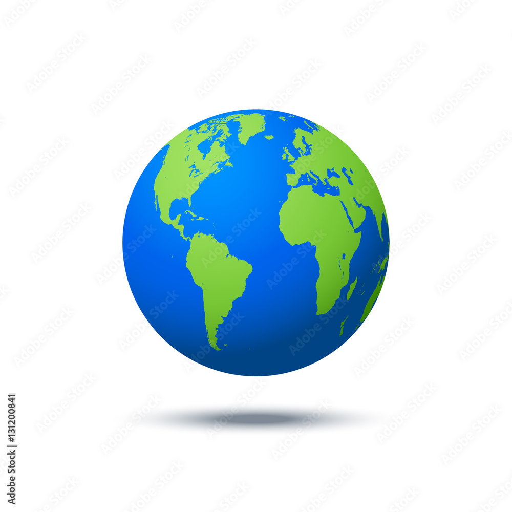Vector planet icon. Web illustration background. Isolated earth globe. World map design. Global sphere planet symbol