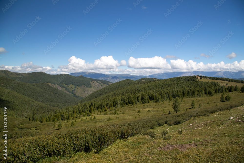 Fototapeta premium mountain landscape, mountains, plains, grass, clouds