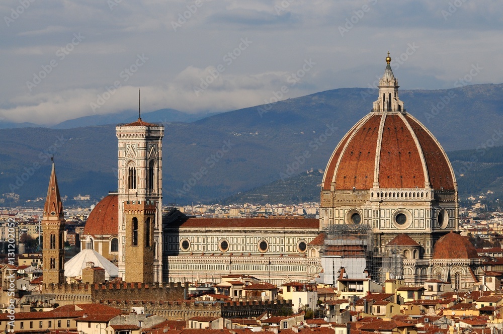 Duomo Santa Maria Del Fiore in the morning from Piazzale Michelangelo in Florence, Tuscany, Italy