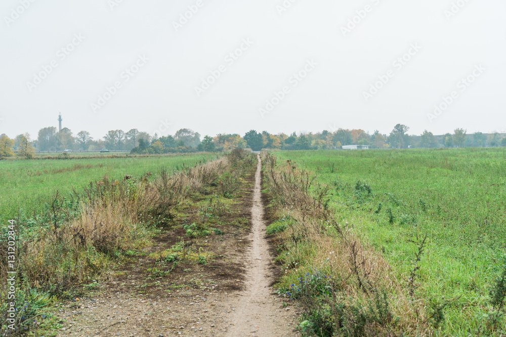 Footpath leading along a rural farm dyke