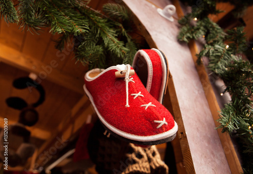 Beautiful red Christmas slippers