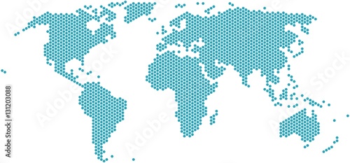 Hexagon shape world map on white background, vector illustration.