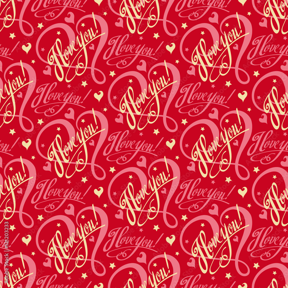 Abstract background with letters and hearts. I love You, text on a pink background. Gift Wrapping paper Abstract background with letters and hearts. I love You, text on a pink background. Gift Wrapping paper