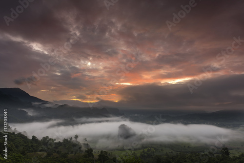Sunrise and Mist, Doi Phulangka, rainy season, Province Phayao, Thailand