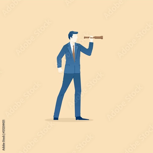 Business concept vector illustration of businessman looking thro