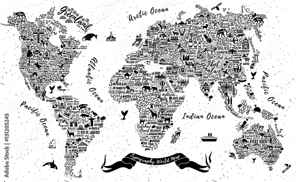 Fototapeta Typography World Map.