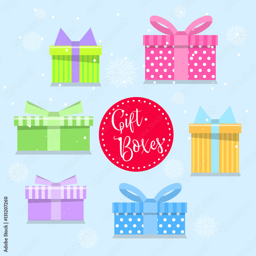 Colorful gift boxes in flat style.Lots of presents.