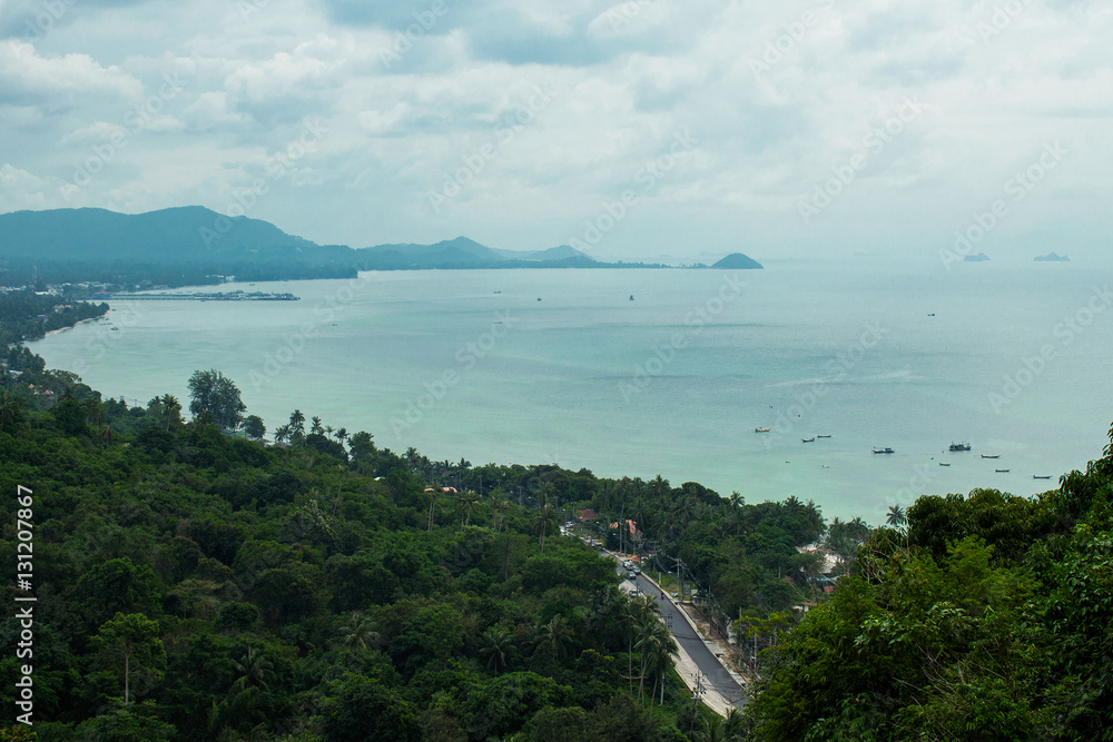 Landscape with the mountains and the sea. Thailand, Koh Samui