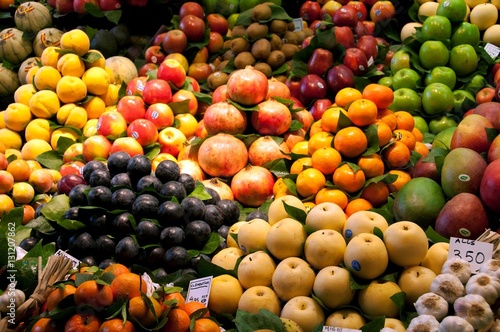 variety of fruits in Boqueria Market ( Mercado de Boqueria), Barcelona, Spain
