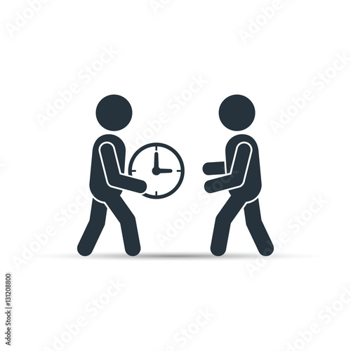 Man giving time clock icon, vector business concept.