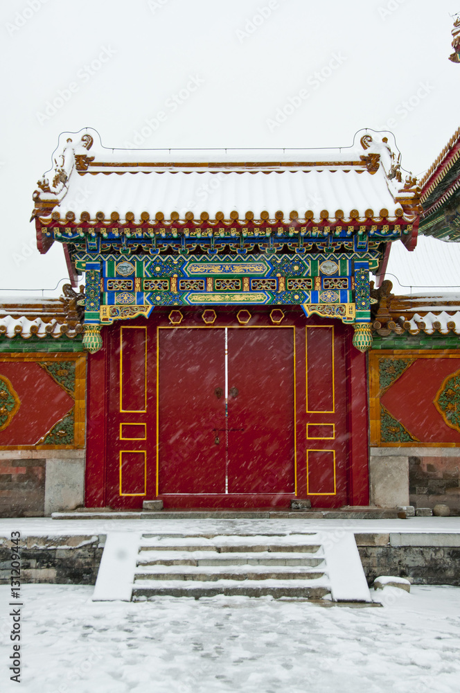 chinese traditional red gate in Beijing,, China