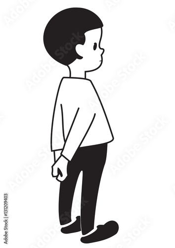Outlines of a cartoonish shy boy