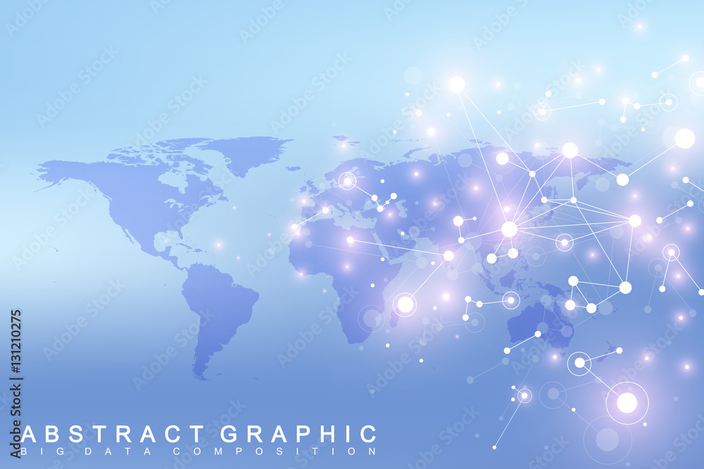 World map with global technology networking concept. Digital data ...