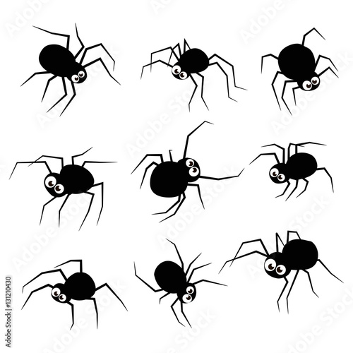 Black silhouette spider icons set isolated on white background. Vector