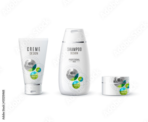 Abstract body care cosmetic brand concept. Cream, shampoo packag