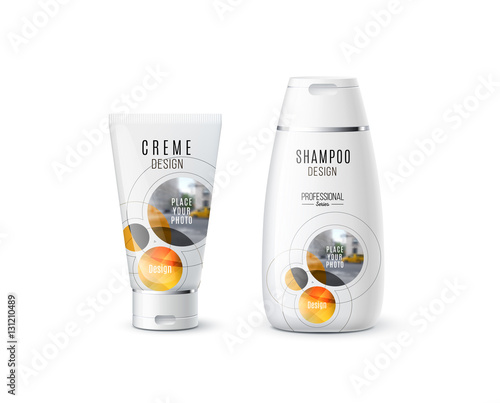 Abstract body care cosmetic brand concept. Cream, shampoo packag