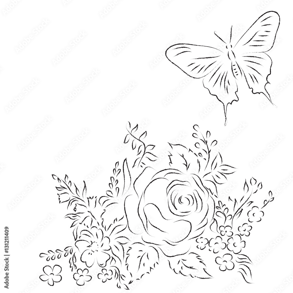 Pencil sketch of a flower with petals. flat doodle style. isolated on a  white background. Vector pencil sketch of a flower | CanStock