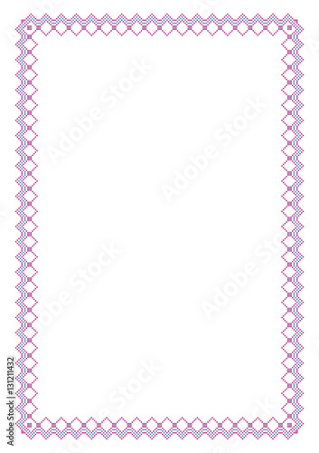 Decorative rectangular frame, cross-stitched embroidery imitation. A4 page proportions.