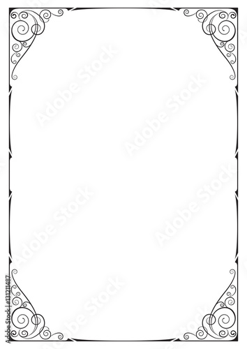 Black ornate frame, floral vignettes, corners. A4 page size.