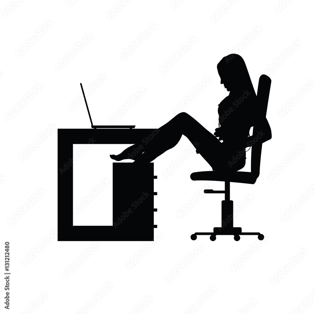 girl silhouete beauty in office illustration in black color girl silhouete beauty in office illustration in black color