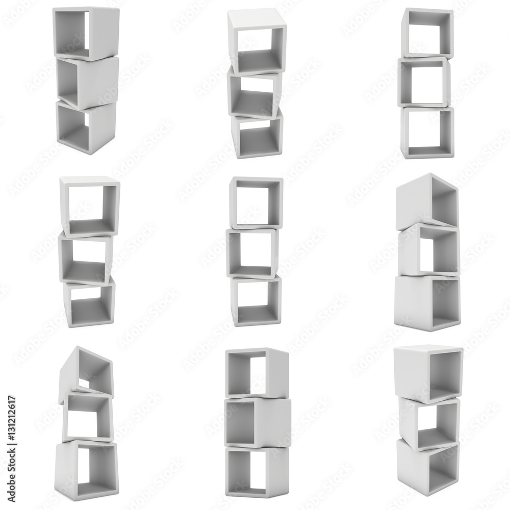 Product display boxes set. 3D render isolated on white. Platform or Stand Illustration. Template for Object Presentation. Product display boxes set. 3D render isolated on white. Platform or Stand Illustration. Template for Object Presentation.