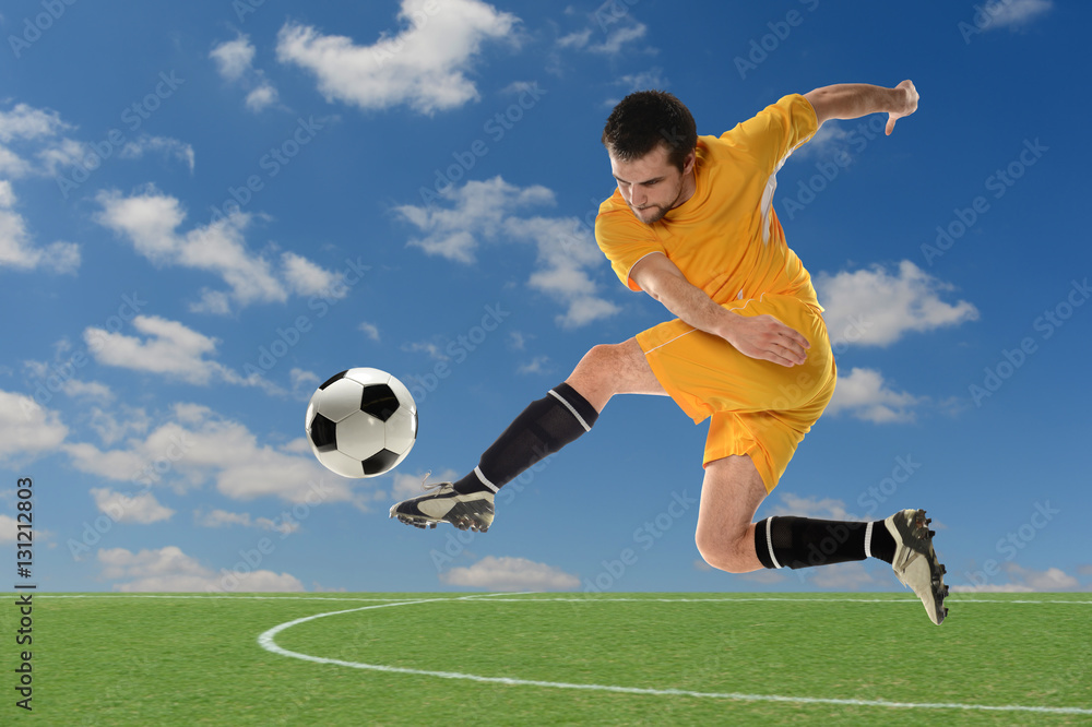 Obraz premium Soccer Player Kicking Ball
