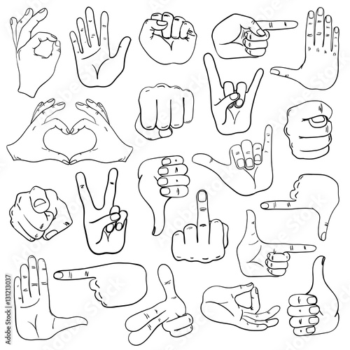 Set Of Human Hands Signs Ans Signals.
