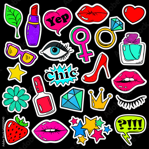 Set Of Fashion Stickers In 80s-90s Comic Style.