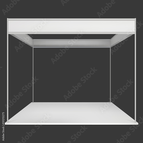 Trade Show Booth White and Blank. Blank Indoor Exhibition with Work Paths. Vector on black background. Ad Template for your Expo design.