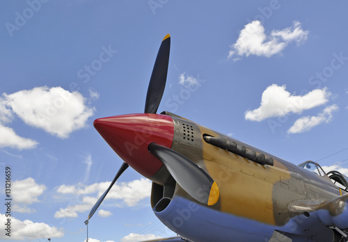 nose gear and propeller of a vintage propeller aircraft