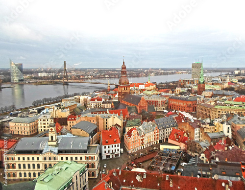 Panoramic view to the city center of old Riga from the Saint Peter's Church's tower, Latvia