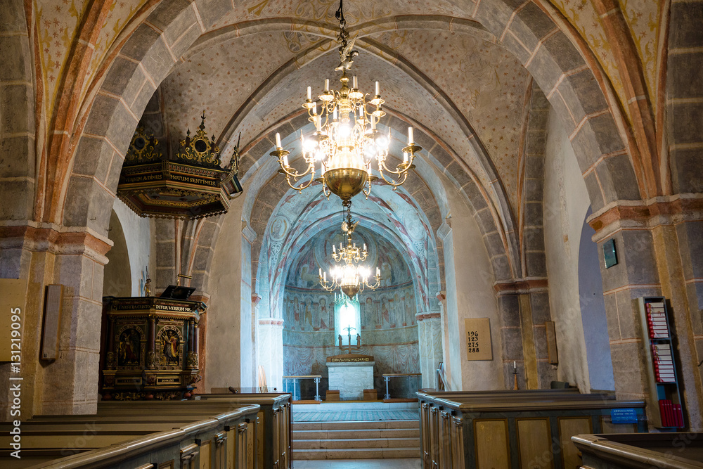Interior of a roman church with unique frescoes