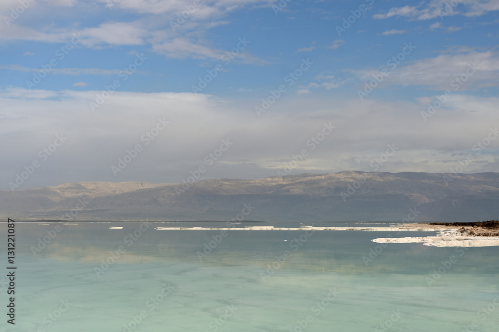 Coast of the Dead Sea in cloudy weather