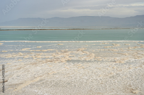 Coast of the Dead Sea in cloudy weather