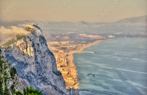 Rock of Gibraltar in fog. A British Overseas Territory