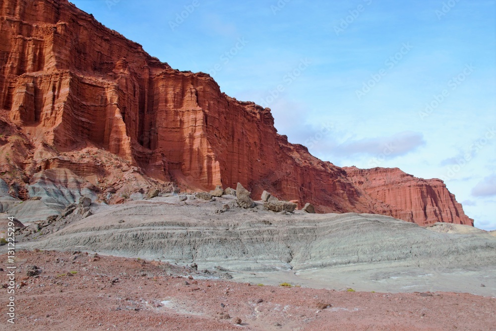 Long shot of the nature reserve Ischigualasto also called Valle de la Luna in the area San Juan in Argentina, South America